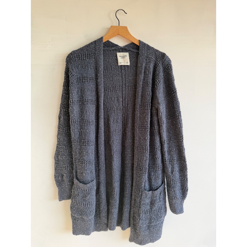 Abercrombie & Fitch Gray Longline Textured Knit Cardigan M Vanilla girl Grunge